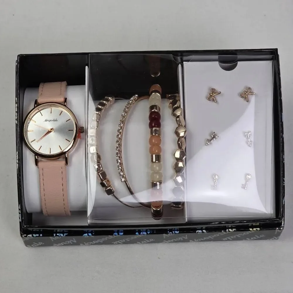 Aeropostale Watch Bracelet Jewelry Set Rose Gold